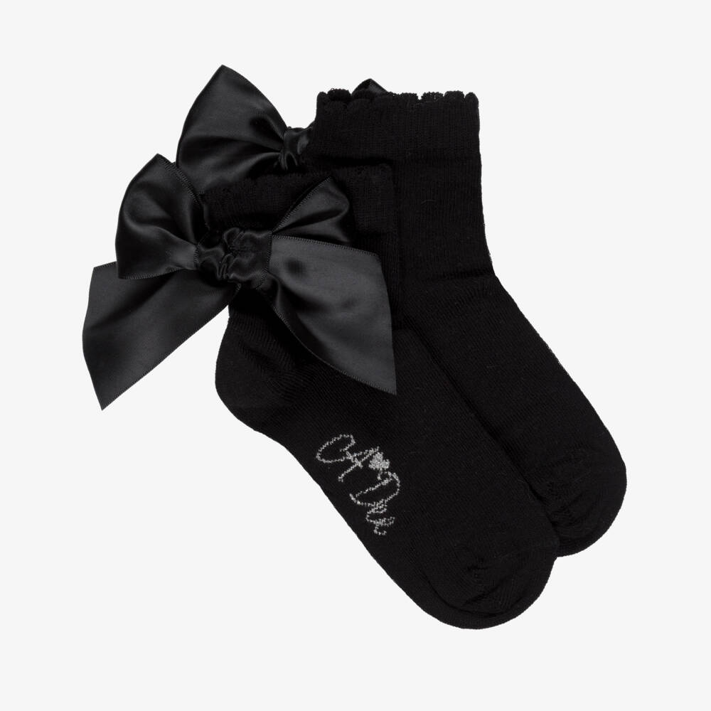 A Dee-Girls Black Ankle Socks with Bows | Childrensalon