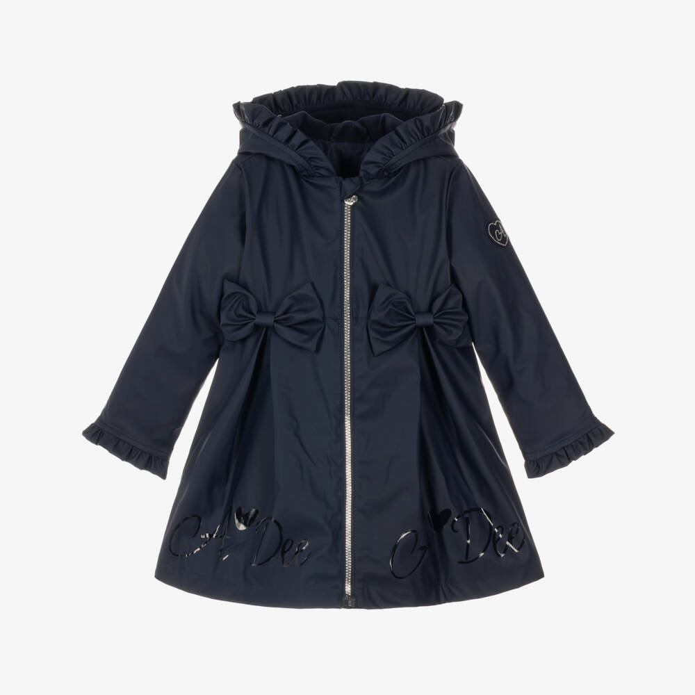 A Dee-Girls Navy Raincoat with Ruffles & Bows | Childrensalon