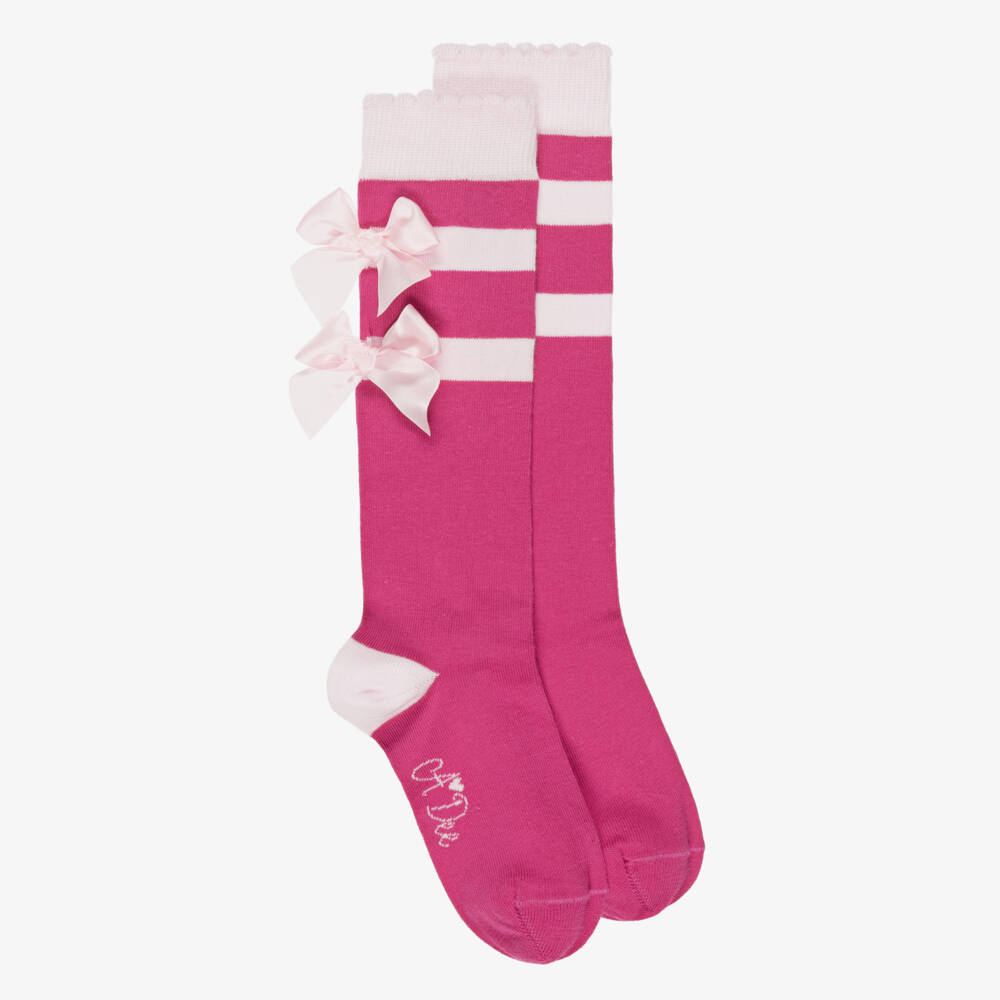 A Dee-Girls Pink Knee High Socks with Bows | Childrensalon
