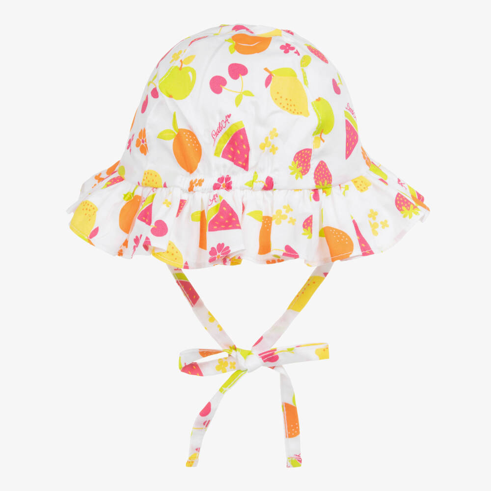 A Dee-Girls White Cotton Fruit Print Sun Hat | Childrensalon