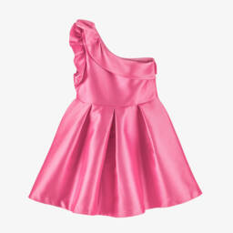 Abel & Lula-Girls Pink One-Shoulder Satin Dress | Childrensalon