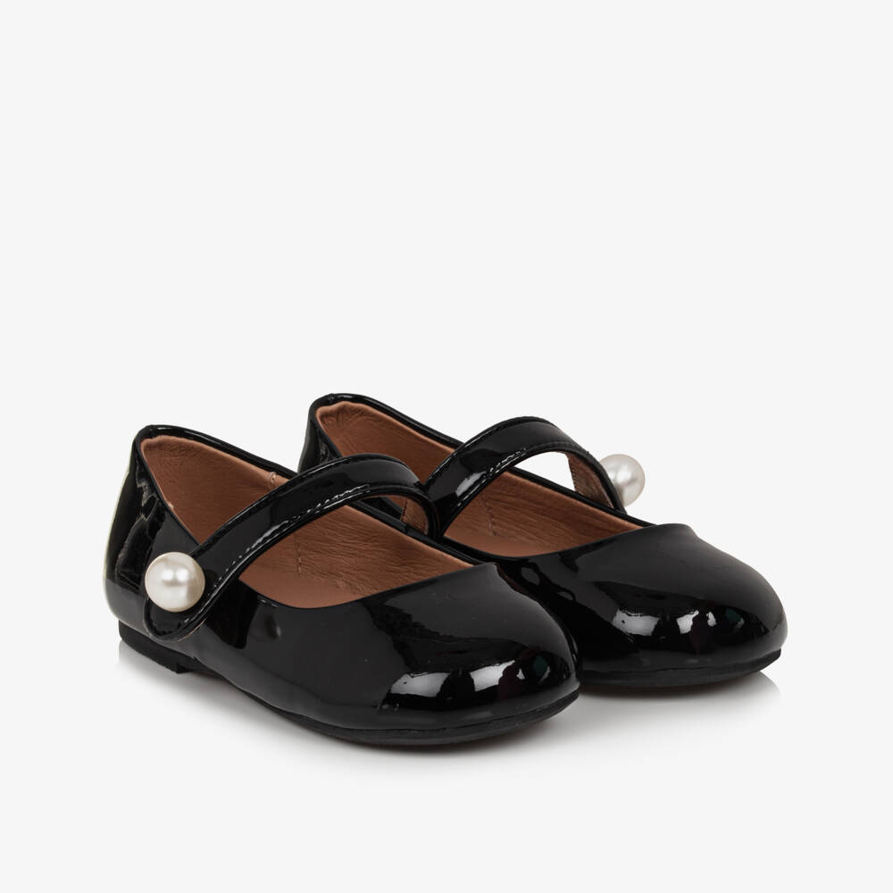 Age of Innocence-Girls Black Patent Leather Pearl Shoes | Childrensalon