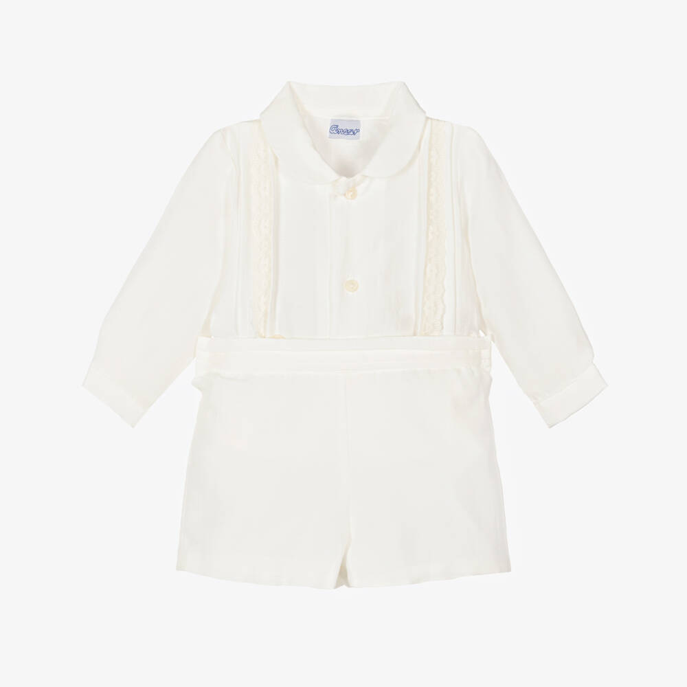 Ancar-Boys Ivory Cotton & Silk Buster Suit | Childrensalon