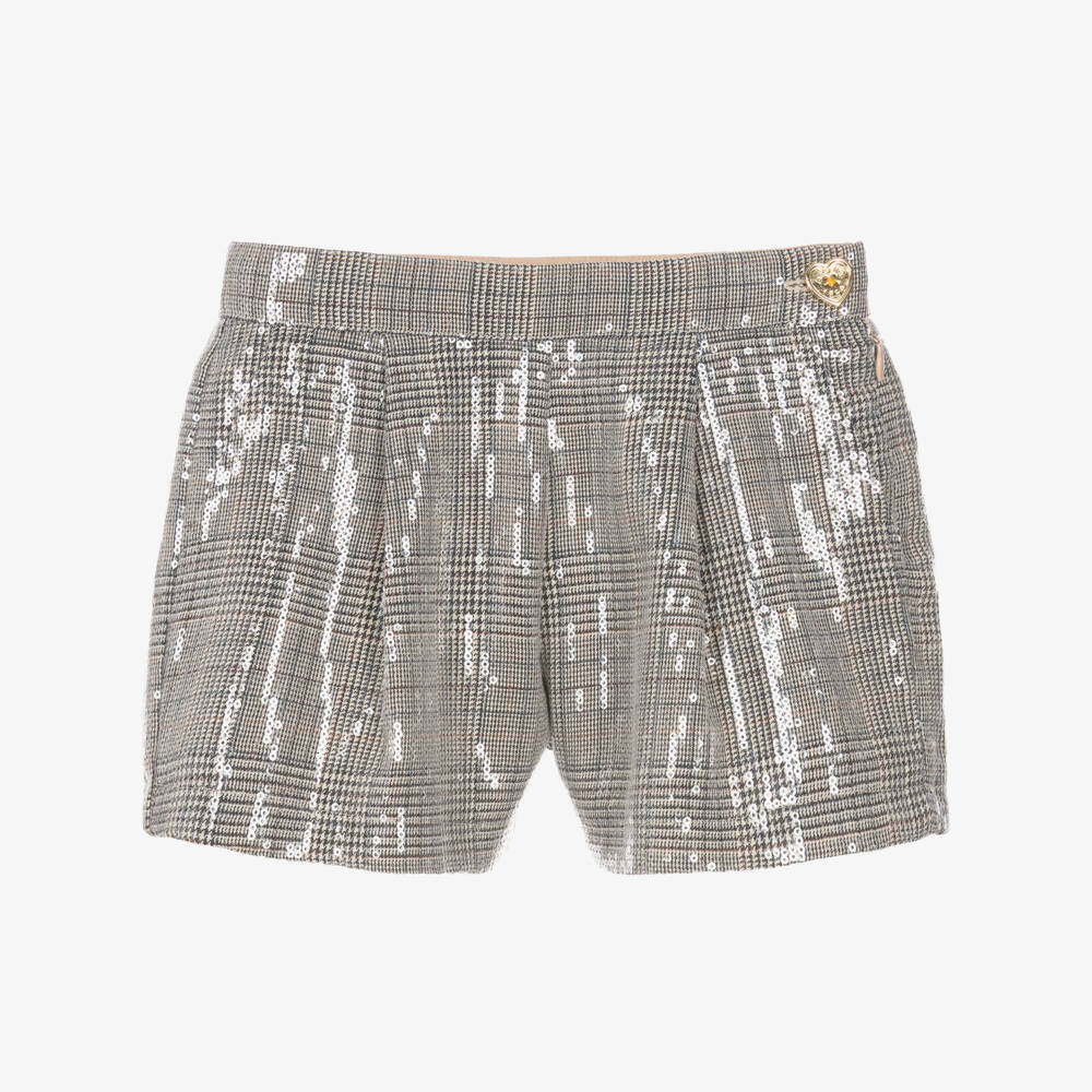 Angel's Face-Girls Beige Check Laetitia Shorts with Sequins | Childrensalon