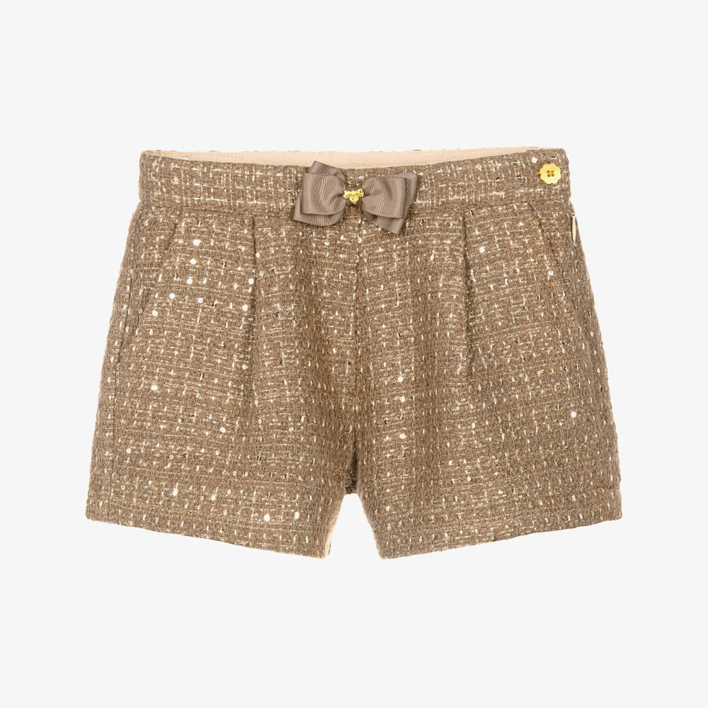 Angel's Face-Girls Beige & Gold Laetitia Tweed Shorts | Childrensalon