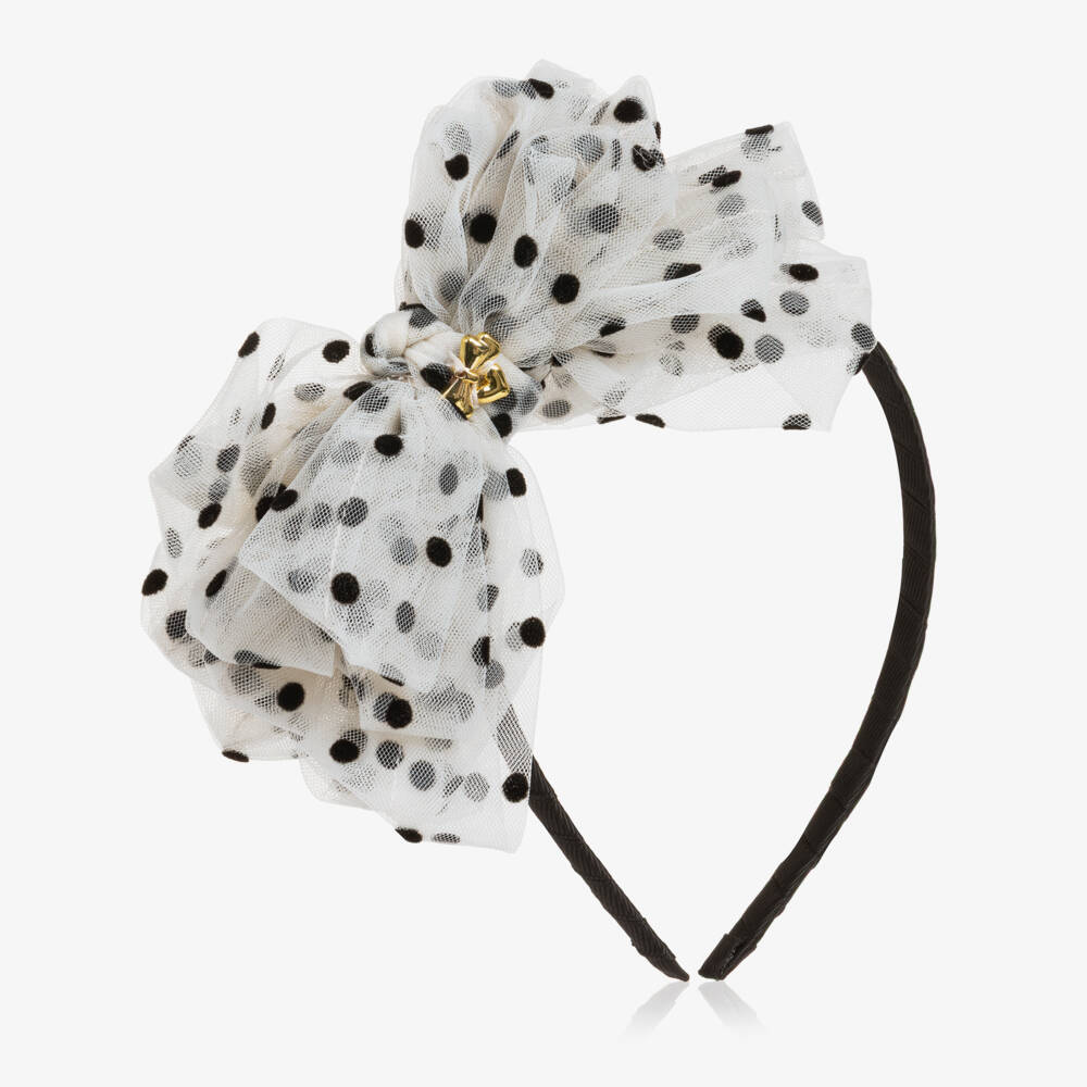 Angel's Face-Girls Black Gladys Polka Dot Tulle Hairband | Childrensalon