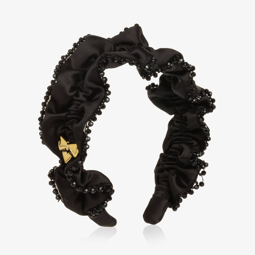 Angel's Face-Girls Black Lavinia Beaded Trim Hairband | Childrensalon