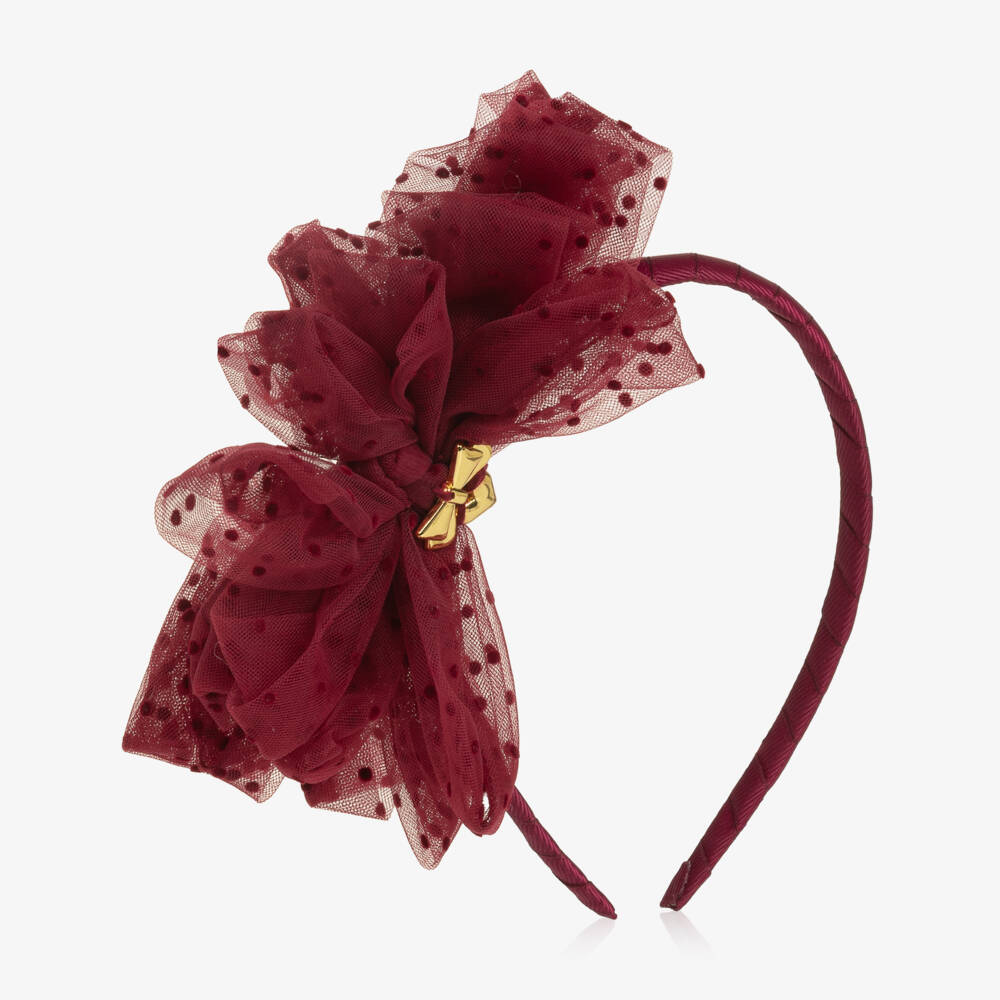 Angel's Face-Girls Burgundy Gladys Spotted Tulle Hairband | Childrensalon