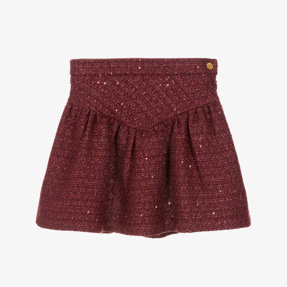 Angel's Face-Girls Burgundy & Gold Frankie Tweed Skirt | Childrensalon