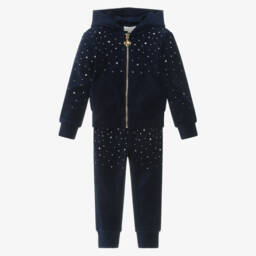 Angel's Face-Girls Navy Blue Velour Tracksuit with Rhinestones | Childrensalon