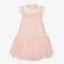 Angel's Face-Girls Pink Spotted Tulle Dress with Ruffles | Childrensalon