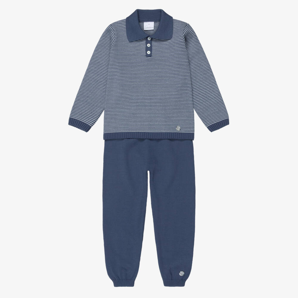 Artesanía Granlei-Boys Blue Striped Knitted Trouser Set | Childrensalon