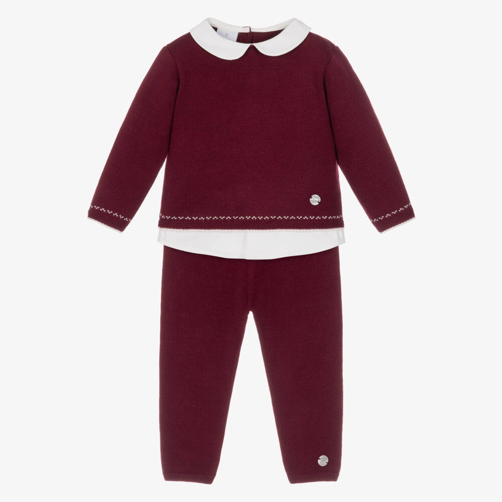 Artesanía Granlei-Boys Burgundy Knitted Trouser Set with Collar | Childrensalon