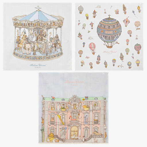 Atelier Choux Paris-Ivory & Blue Organic Cotton Swaddles (3 Pack) | Childrensalon