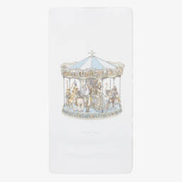 Ivory Cotton Sateen Fitted Crib Sheet with Blue Carousel (140cm)