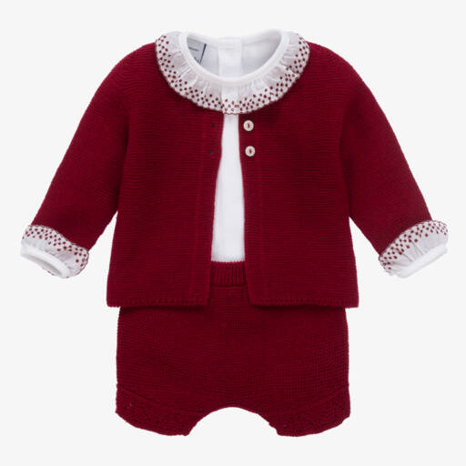 Babidu-Baby Girls Red Knitted Shorts Set | Childrensalon