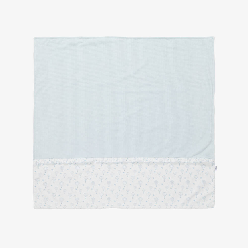 Babidu-Blue Velour Blanket with Balloon Print (85cm) | Childrensalon