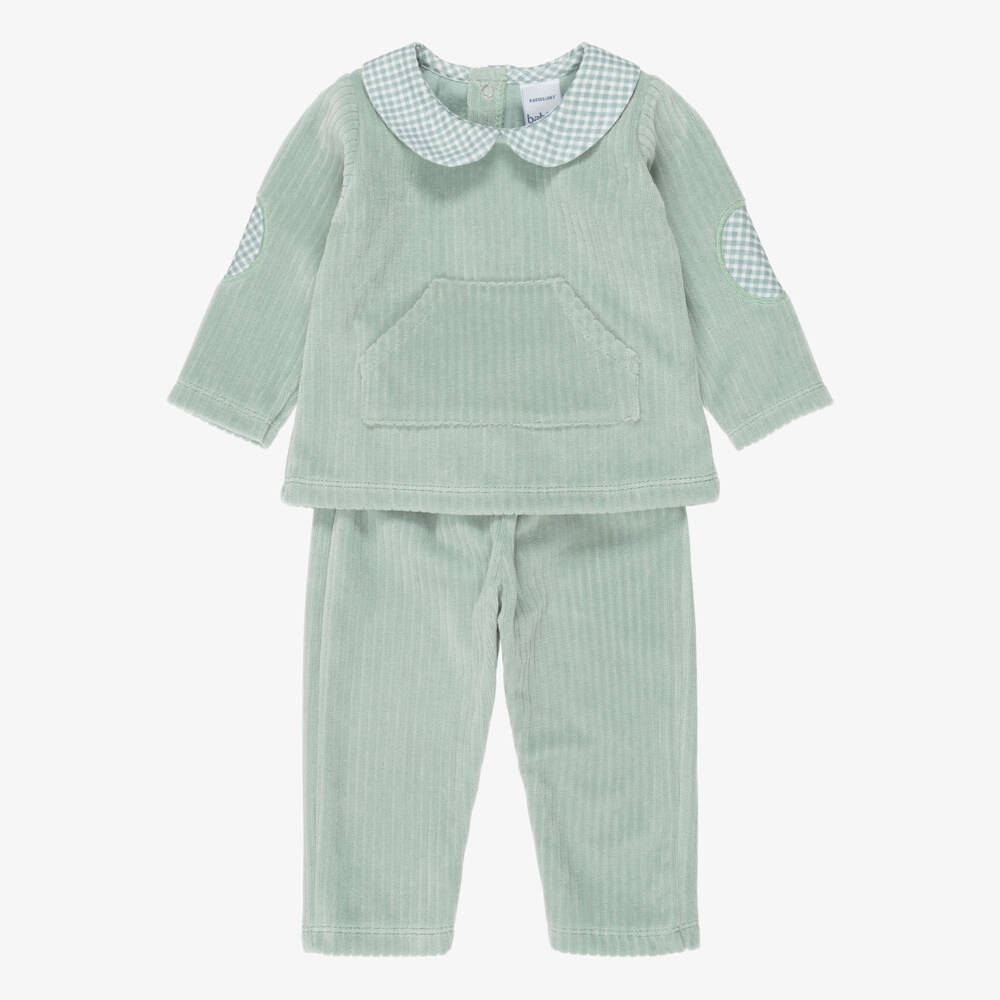 Babidu-Boys Green Velour Corduroy Trouser Set | Childrensalon