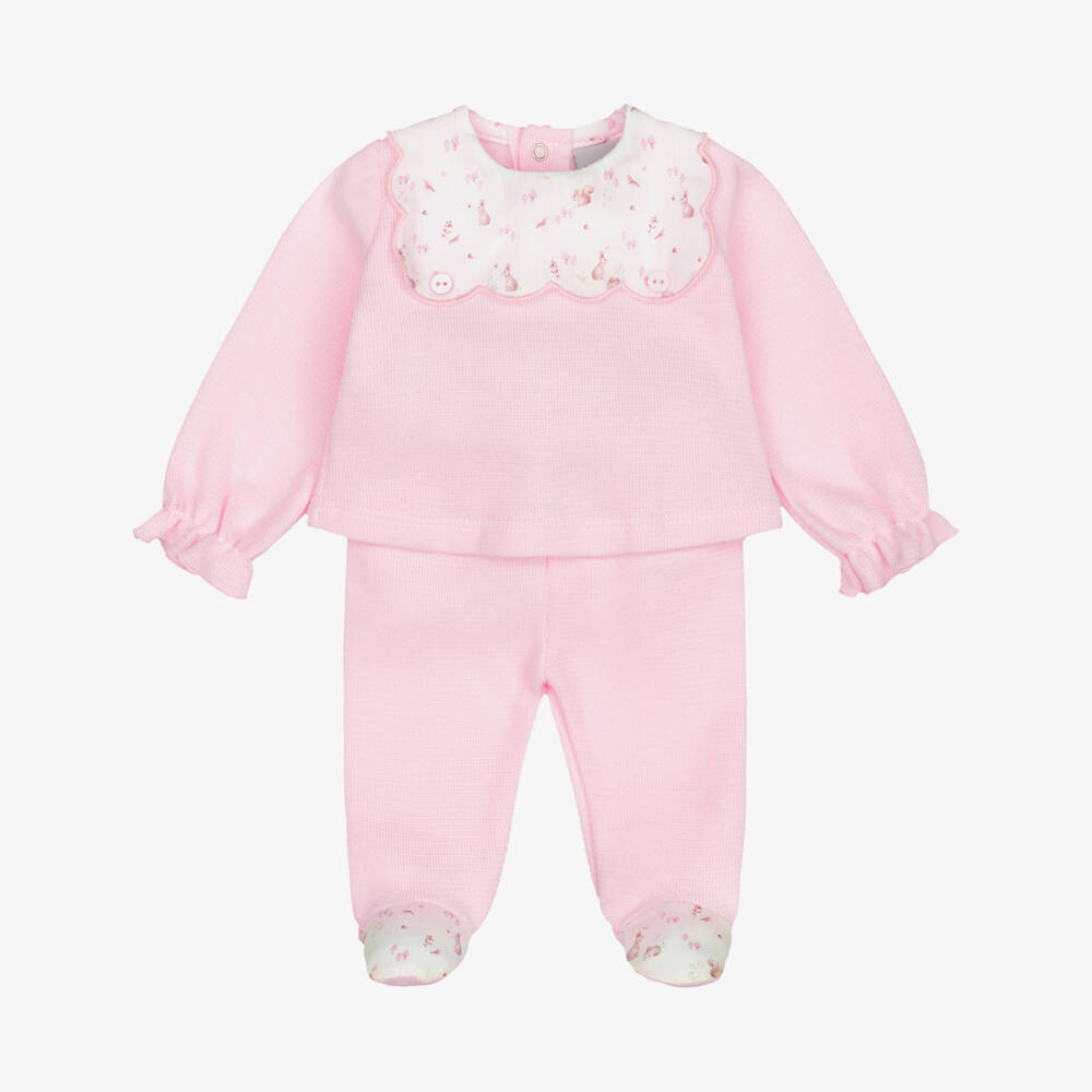 Babidu-Girls Pink Cotton Jersey Knit 2 Piece Babygrow | Childrensalon