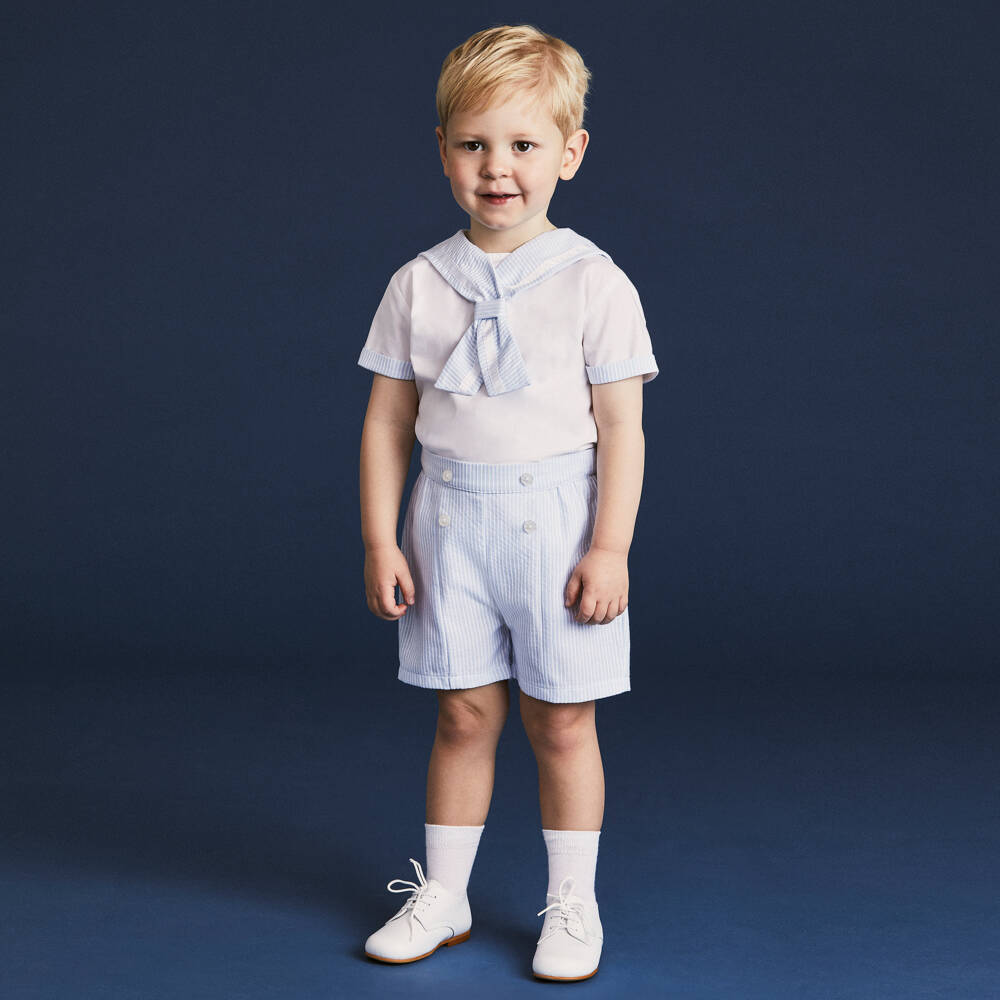 Beatrice & George-Boys Blue Striped Sailor Buster Suit | Childrensalon