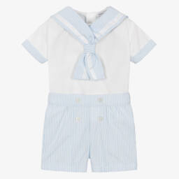 Beatrice & George-Boys Blue Striped Sailor Buster Suit | Childrensalon