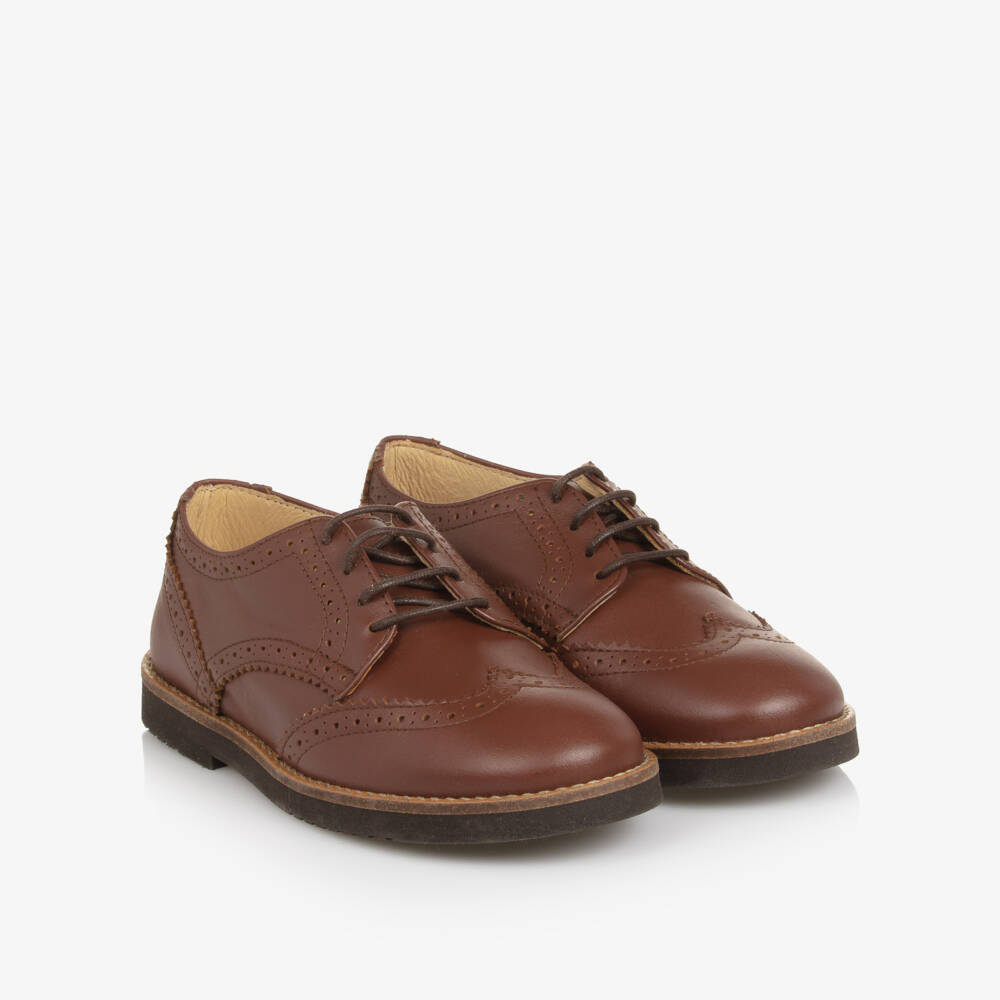 Beatrice & George-Boys Brown Leather Lace-Up Brogues | Childrensalon