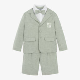 Beatrice & George-Boys Green Cotton & Linen Shorts Suit | Childrensalon