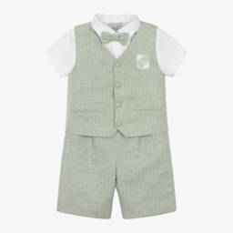 Beatrice & George-Boys Green Cotton & Linen Waistcoat Suit  | Childrensalon