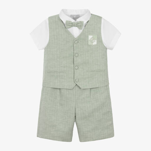 Beatrice & George-Boys Green Cotton & Linen Waistcoat Suit  | Childrensalon