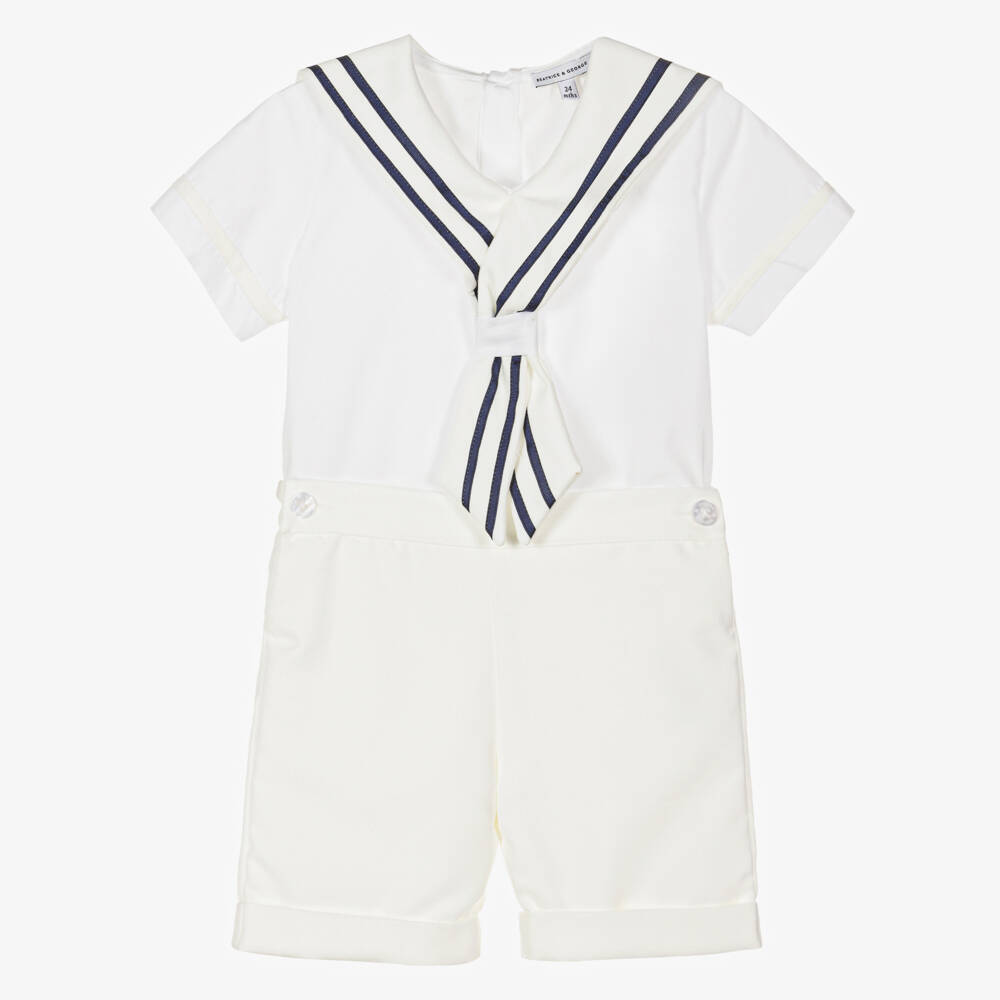 Beatrice & George-Boys Ivory Cotton Sailor Buster Suit | Childrensalon