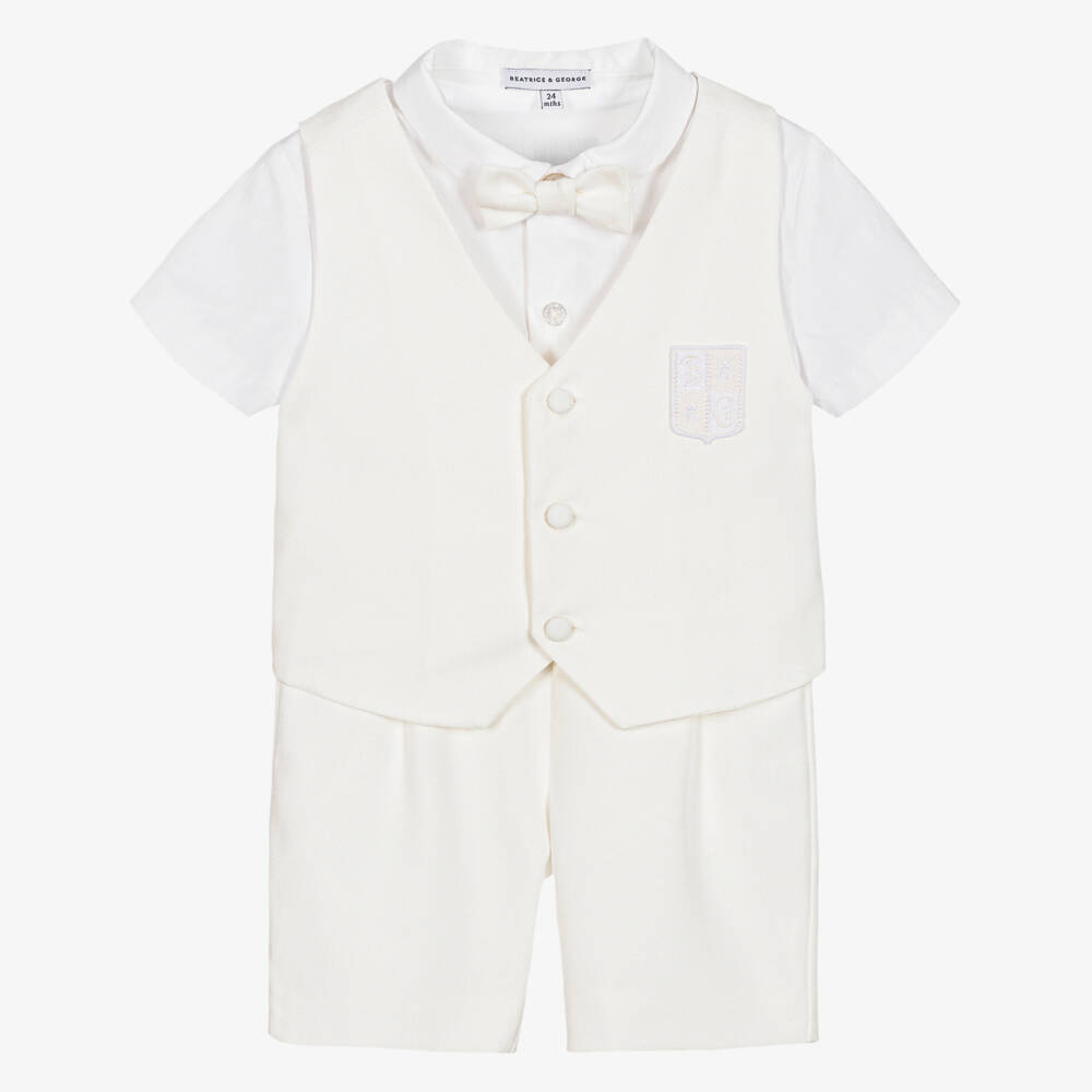 Beatrice & George-Boys Ivory & White Shorts Suit | Childrensalon