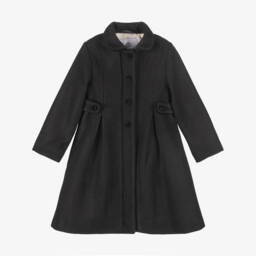 Beatrice & George-Girls Black Felted Coat with Velvet Trimmed Collar | Childrensalon