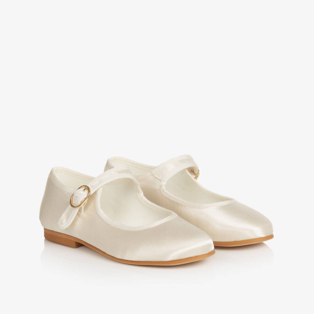 Beatrice & George-Girls Ivory Satin Mary Jane Shoes | Childrensalon