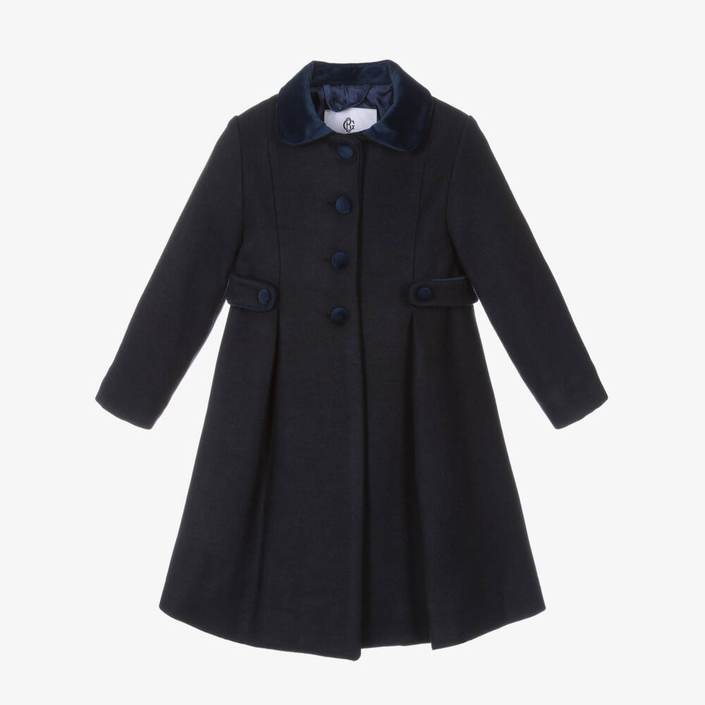 Beatrice & George-Girls Navy Blue Coat with Velvet Collar | Childrensalon