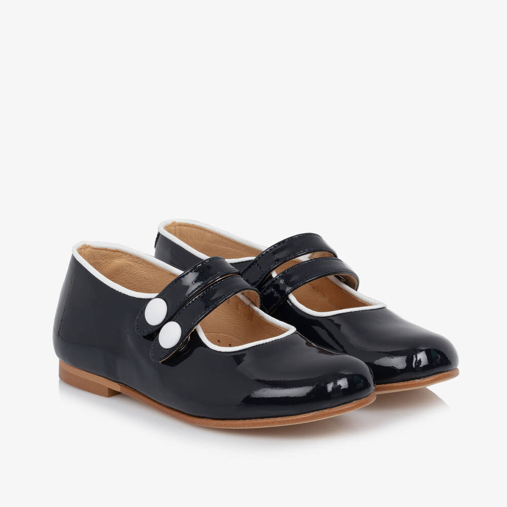 Beatrice & George-Girls Navy Blue Patent Leather Double Strap Mary Jane Shoes | Childrensalon