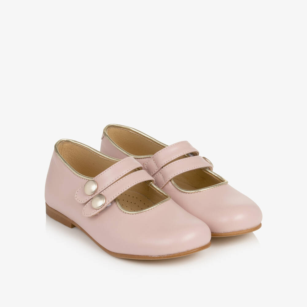 Beatrice & George-Girls Pink Leather Double Strap Mary Jane Shoes | Childrensalon