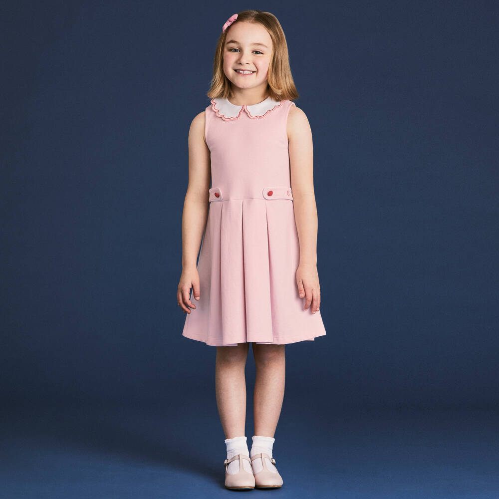 Beatrice & George-Girls Pink Milano Cotton Jersey Dress | Childrensalon
