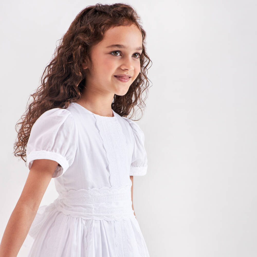 Beatrice & George-Girls White Embroidered Cotton Dress | Childrensalon