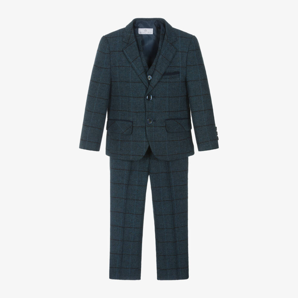 Beau KiD-Boys Navy Blue Check Suit | Childrensalon