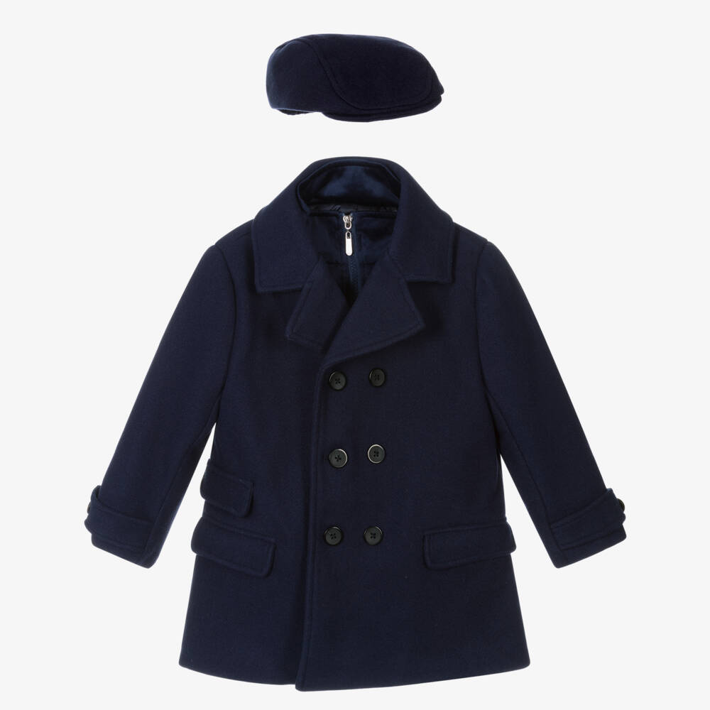 Beau KiD-Boys Navy Blue Coat & Hat Set | Childrensalon
