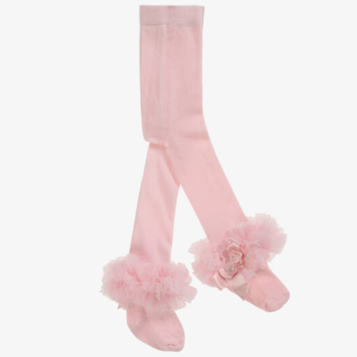 Beau KiD-Girls Pink Cotton Tights With Frilly Ankles | Childrensalon