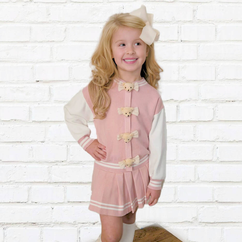 Beau KiD-Girls Pink & White Knitted Skirt Set | Childrensalon