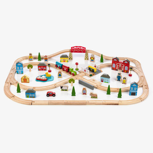 Bigjigs-Wooden Town & Country Train Set (102cm) | Childrensalon