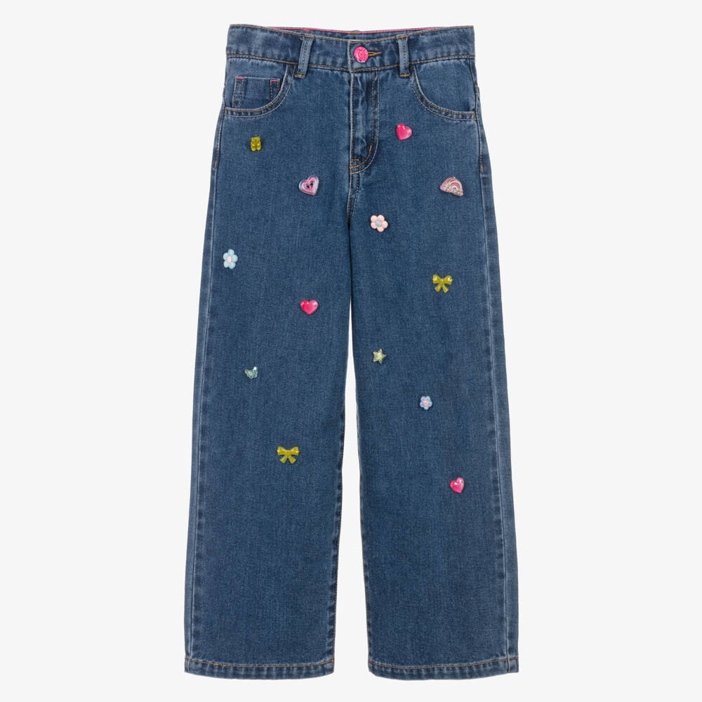 Billieblush-Girls Blue Denim Jeans with Jewel Decorations  | Childrensalon