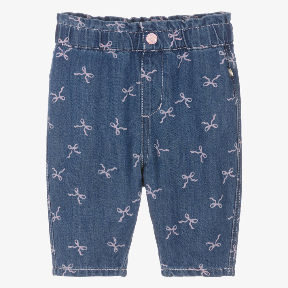 Billieblush-Girls Blue Denim Jeans with Pink Bow Prints | Childrensalon