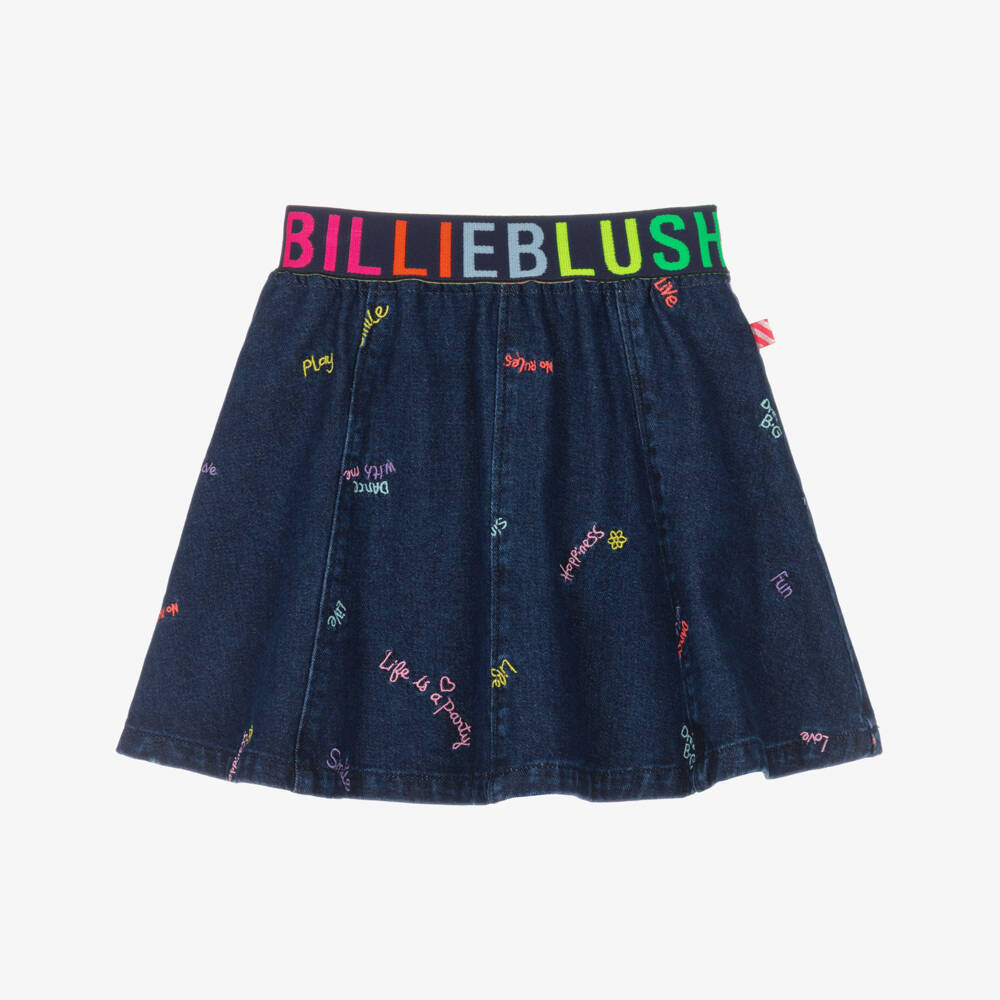 Billieblush-Girls Blue Denim Skirt with Embroidered Slogans | Childrensalon