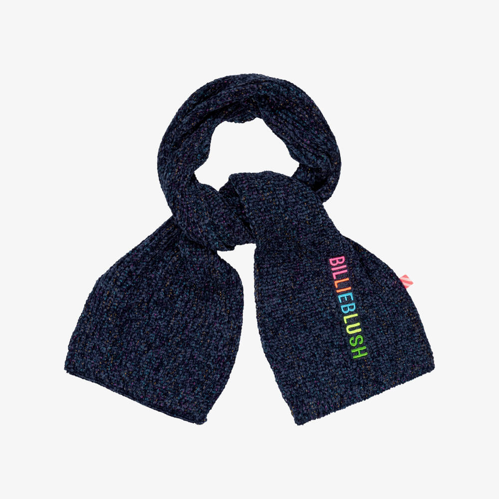 Billieblush-Girls Blue Knitted Scarf with Colourful Embroidered Logo | Childrensalon