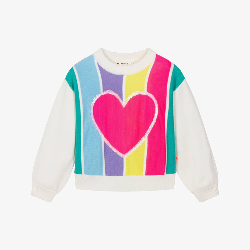 Billieblush-Girls Ivory Knitted Multicolour Heart Sweater | Childrensalon