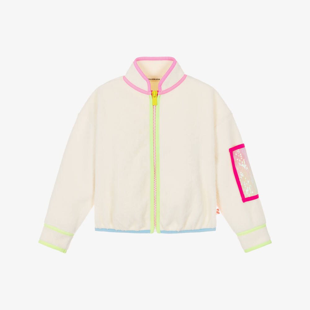 Billieblush-Girls Ivory Sherpa Zip-Up Top with Colourful Trims | Childrensalon