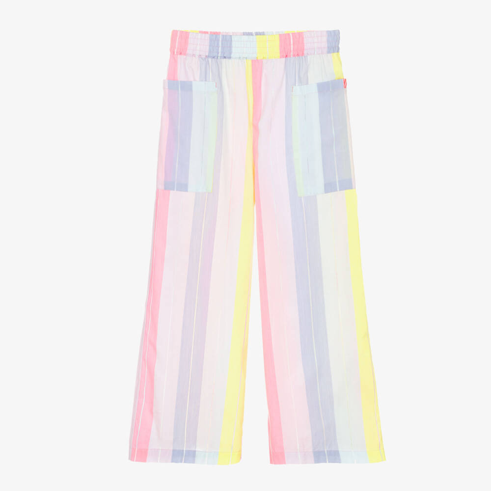 Billieblush-Girls Lilac Pink & Yellow Cotton Trousers with Silver Stripes | Childrensalon